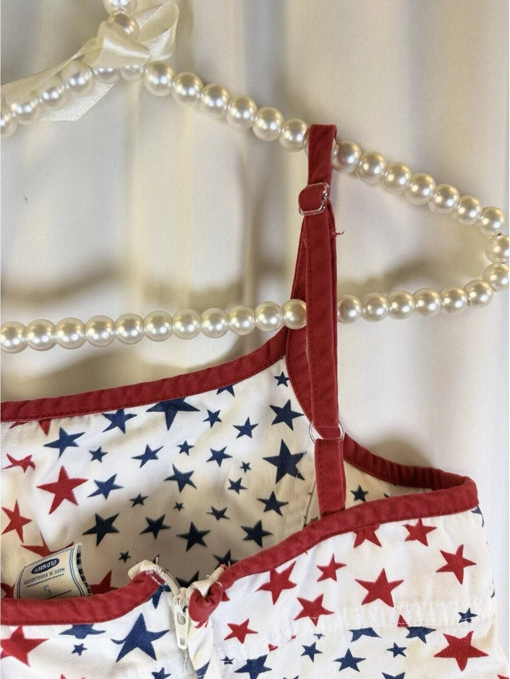 OLD NAVY GIRLS DRESS, BLUE/RED STARS ON WHITE/ RED TRIM, THIN STRAPS, SUNDRESS 5